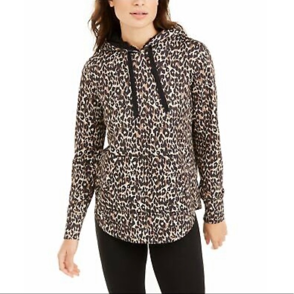 Ideology Tops - Ideology Women's Leopard Round-Hem Hoodie,